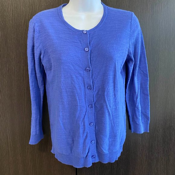 LOFT Purple Blue Crew Neck Cardigan - Picture 1 of 3